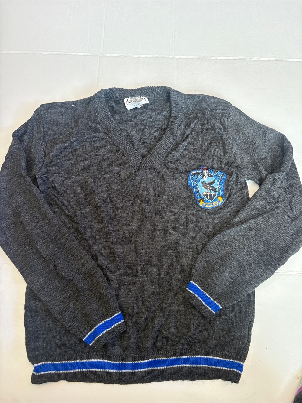 Ravenclaw Crest V-Neck Sweater - Gray with Blue Trim